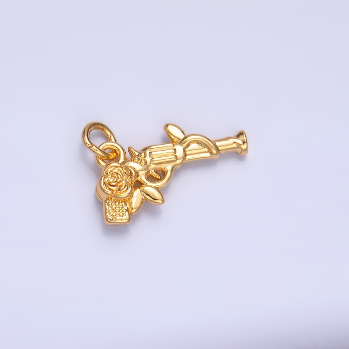 24K Gold Filled Rose Flower Gun Weapon 3D Multidimensional Charm in Gold &amp; Silver | W345
