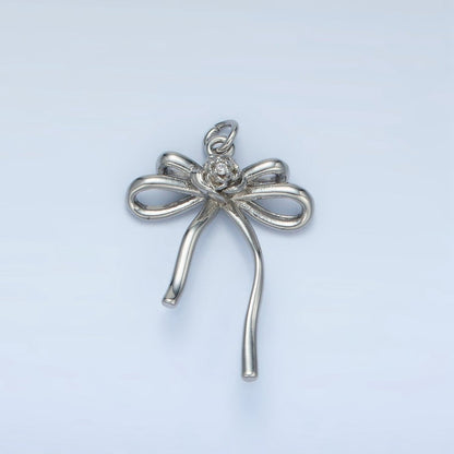 24K Gold Filled 24.5mm Rose Flower Ribbon Bow Multidimensional Charm in Gold &amp; Silver | E373