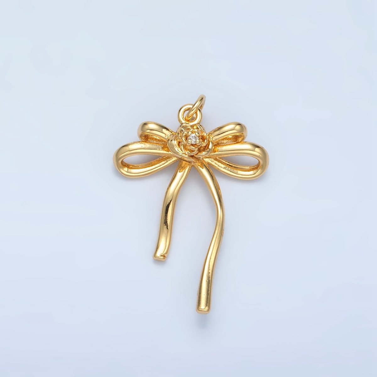 24K Gold Filled 24.5mm Rose Flower Ribbon Bow Multidimensional Charm in Gold &amp; Silver | E373