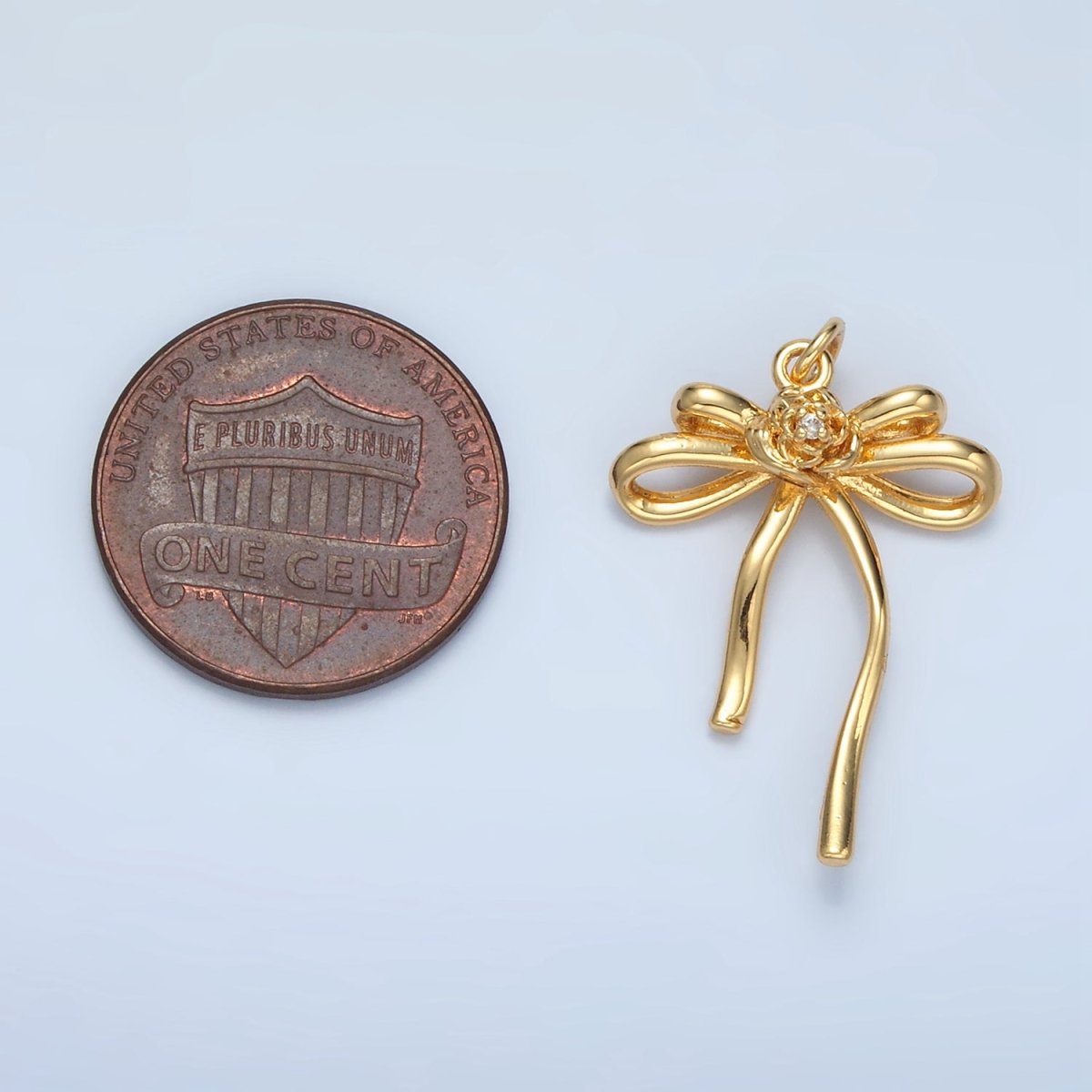 24K Gold Filled 24.5mm Rose Flower Ribbon Bow Multidimensional Charm in Gold &amp; Silver | E373