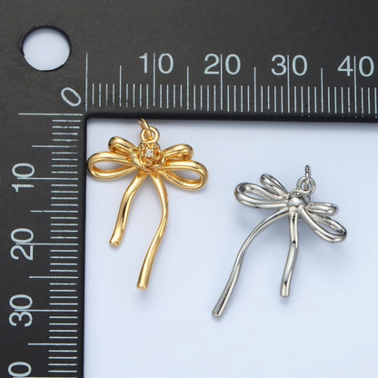 24K Gold Filled 24.5mm Rose Flower Ribbon Bow Multidimensional Charm in Gold &amp; Silver | E373