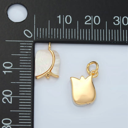 24K Gold Filled Rose Flower Shell Pearl Charm | D695