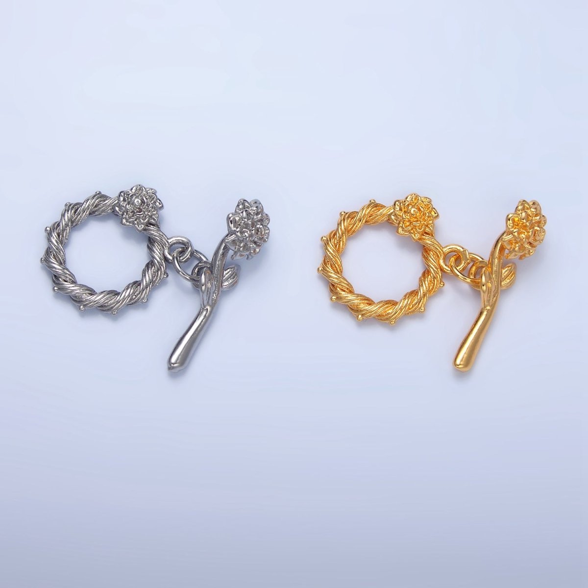 24K Gold Filled Rose Flower Twisted Ribbed Artisan Toggle Clasps Closure Findings | Z995