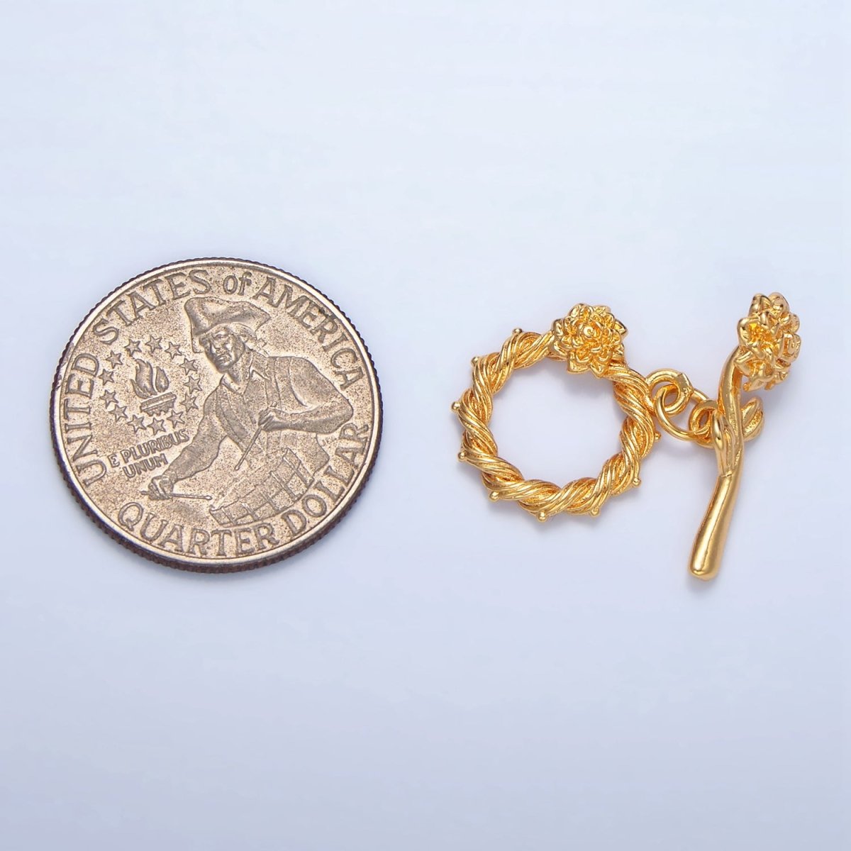 24K Gold Filled Rose Flower Twisted Ribbed Artisan Toggle Clasps Closure Findings | Z995