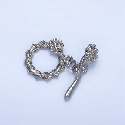 24K Gold Filled Rose Flower Twisted Ribbed Artisan Toggle Clasps Closure Findings | Z995