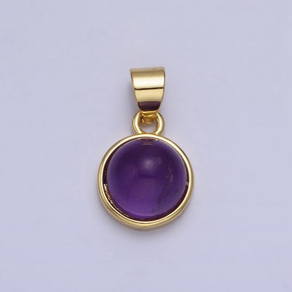 24K Gold Filled Rose Quartz, Aventurine, Labradorite, Blue Agate, Amethyst Round Pendant | AA195 - AA199
