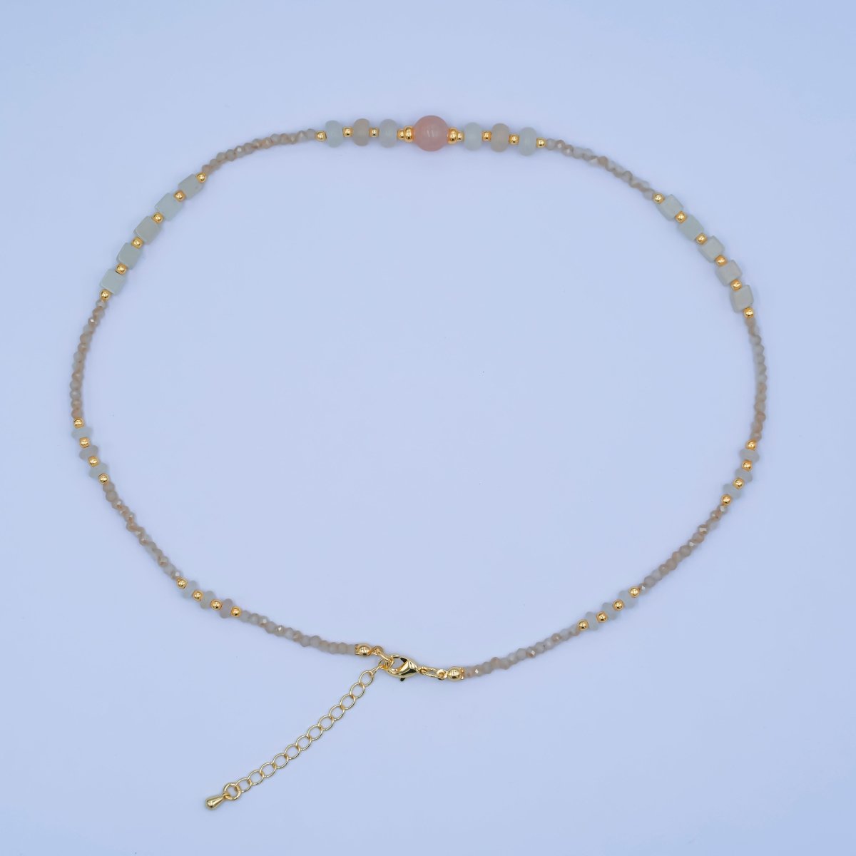 24K Gold Filled Rose Quartz Gemstone Bead 17 Inch Necklace | WA-2964