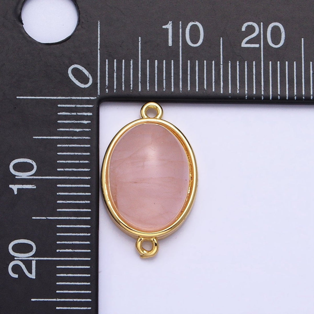 24K Gold Filled Rose Quartz Natural Gemstone Oval Connector | Y-789