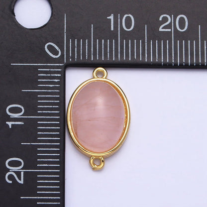 24K Gold Filled Rose Quartz Natural Gemstone Oval Connector | Y-789