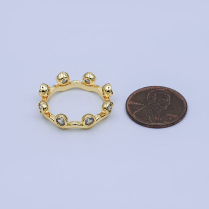 24K Gold Filled Round Clear CZ Wave Stacking Band Ring | O849