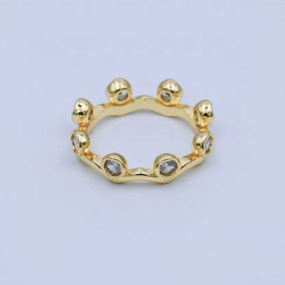24K Gold Filled Round Clear CZ Wave Stacking Band Ring | O849