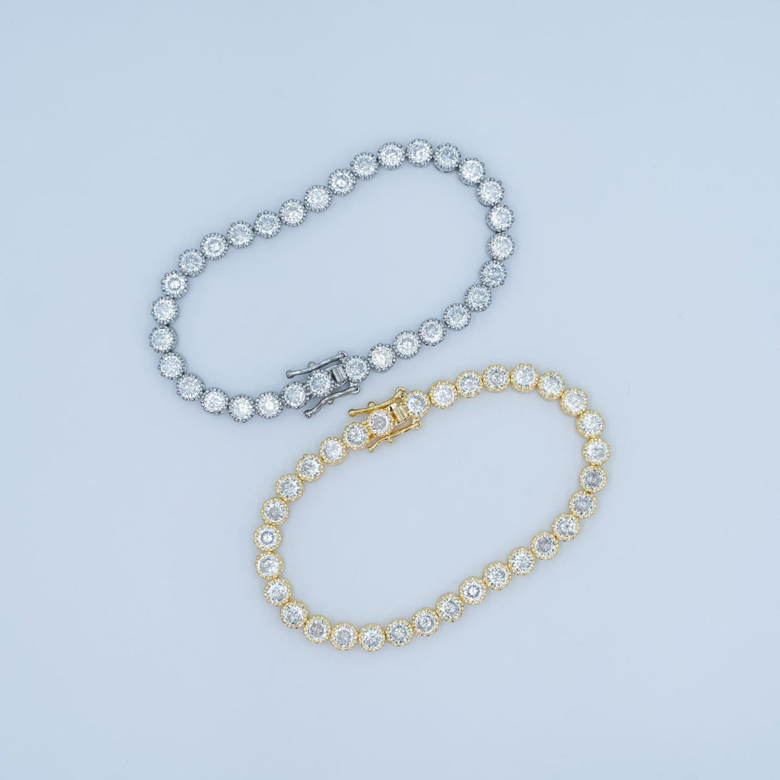 24K Gold Filled Round CZ Encapsulate Tennis Chain Bracelet in Gold &amp; Silver | WA-3053 WA-3054