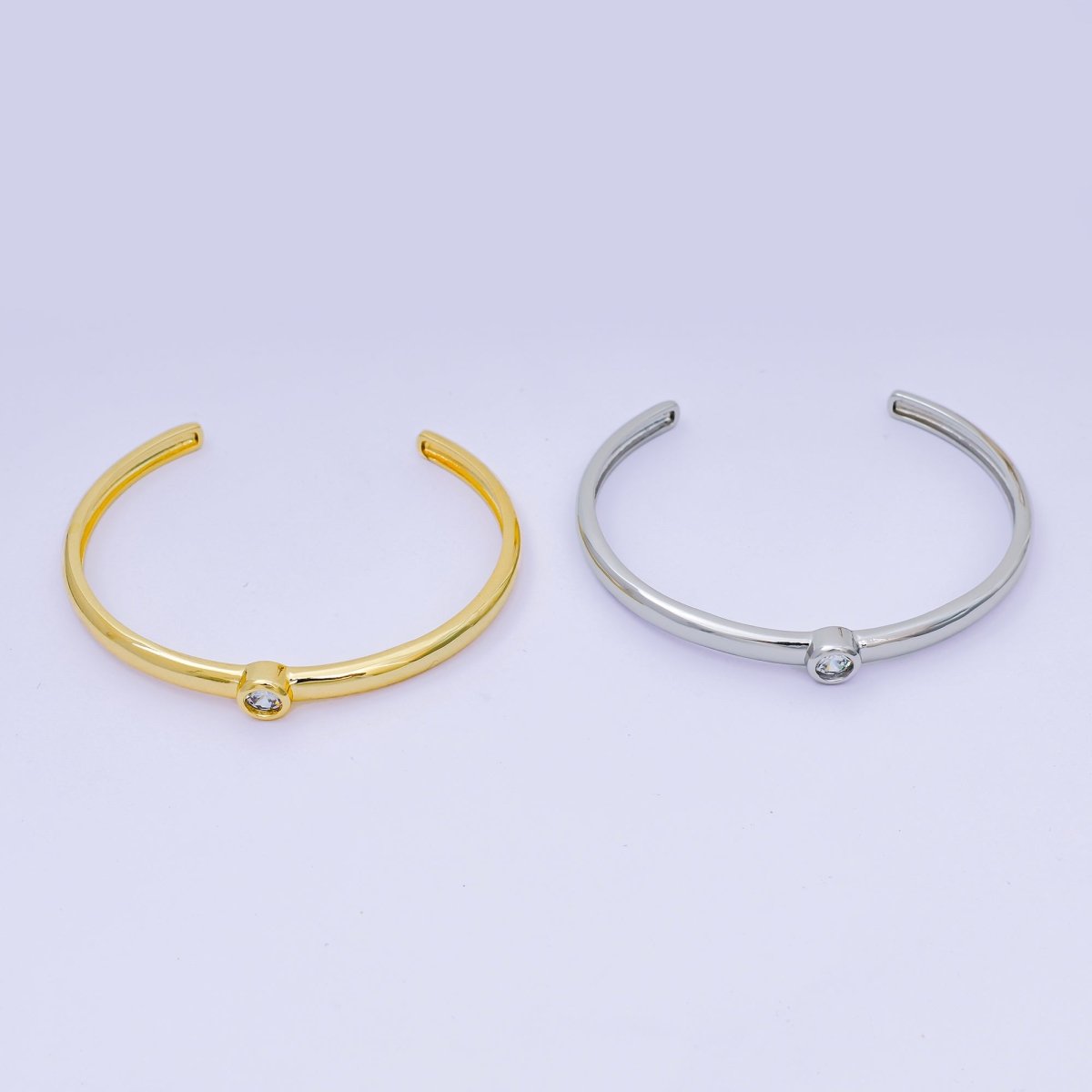 24K Gold Filled Round CZ Minimalist Bangle Cuff Bracelet in Gold &amp; Silver | WA-03097 WA-03094