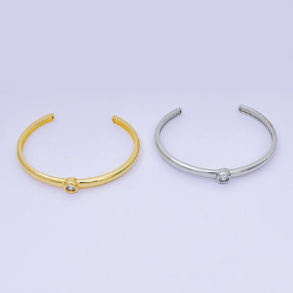 24K Gold Filled Round CZ Minimalist Bangle Cuff Bracelet in Gold &amp; Silver | WA-03097 WA-03094
