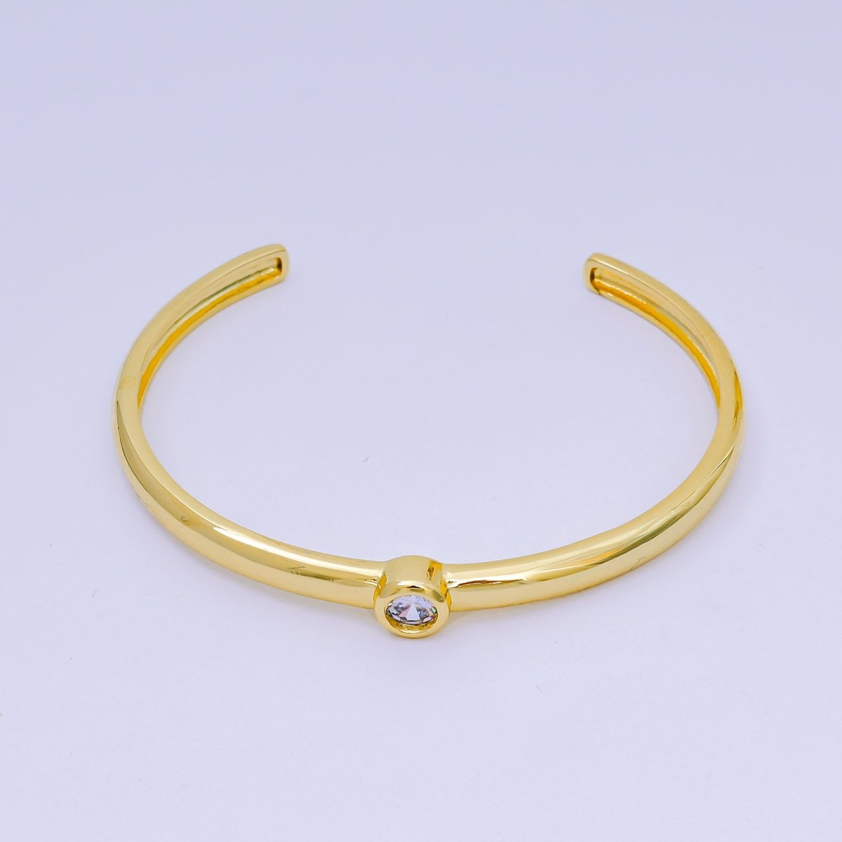 24K Gold Filled Round CZ Minimalist Bangle Cuff Bracelet in Gold &amp; Silver | WA-03097 WA-03094