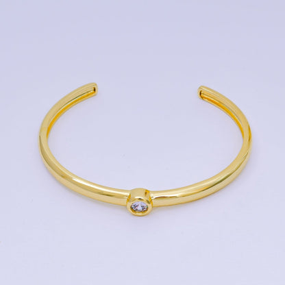 24K Gold Filled Round CZ Minimalist Bangle Cuff Bracelet in Gold &amp; Silver | WA-03097 WA-03094