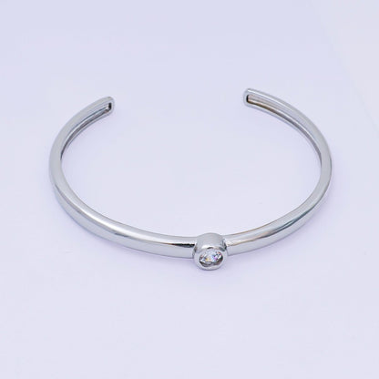 24K Gold Filled Round CZ Minimalist Bangle Cuff Bracelet in Gold &amp; Silver | WA-03097 WA-03094