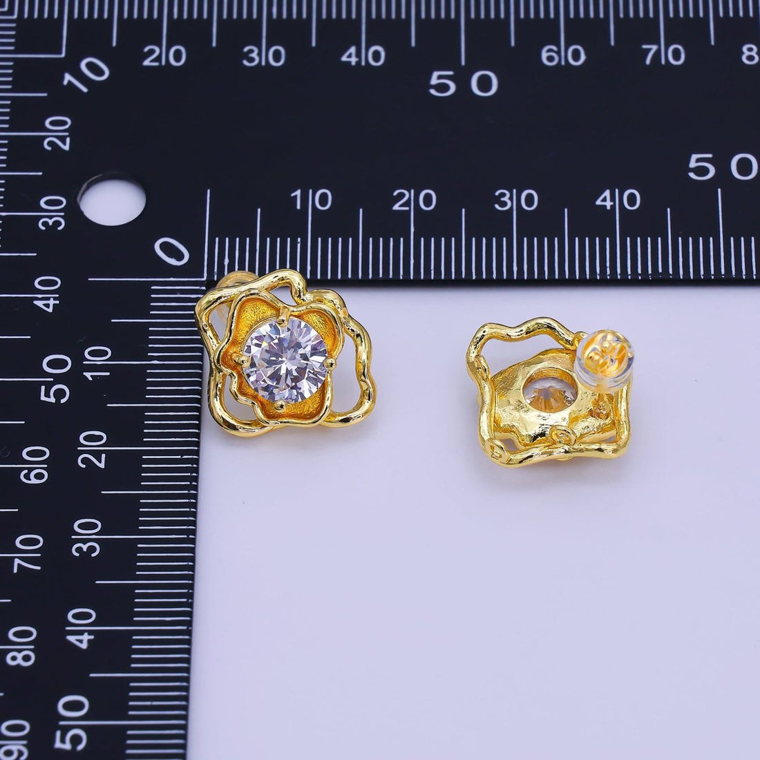 24K Gold Filled Round CZ Molten Drop Stud Earrings Findings | Z1264