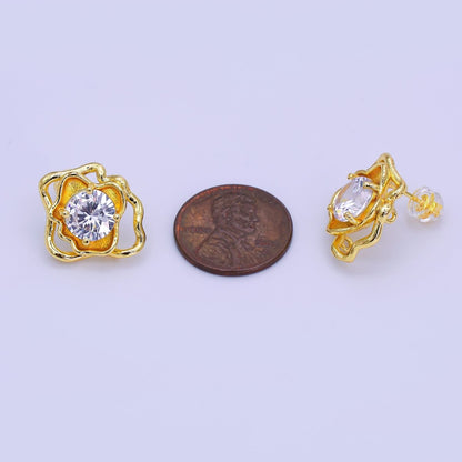 24K Gold Filled Round CZ Molten Drop Stud Earrings Findings | Z1264