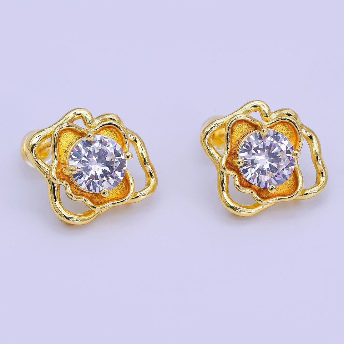 24K Gold Filled Round CZ Molten Drop Stud Earrings Findings | Z1264