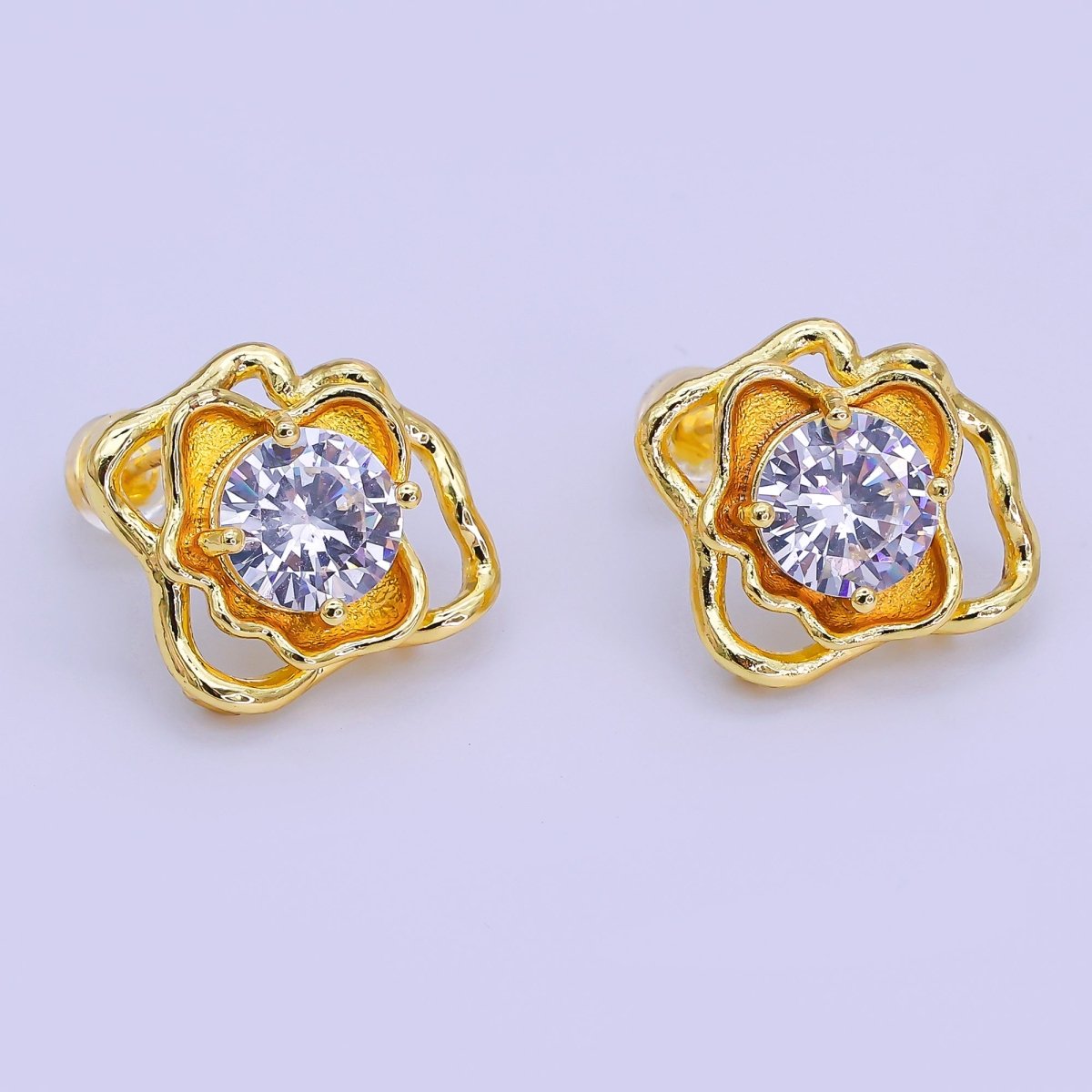 24K Gold Filled Round CZ Molten Drop Stud Earrings Findings | Z1264