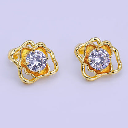 24K Gold Filled Round CZ Molten Drop Stud Earrings Findings | Z1264