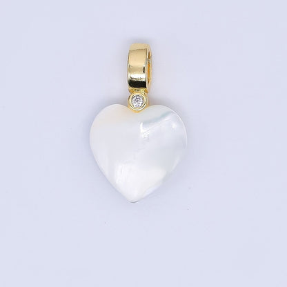 24K Gold Filled Round CZ Shell Pearl Love Heart Charm | AF-556 AF-557