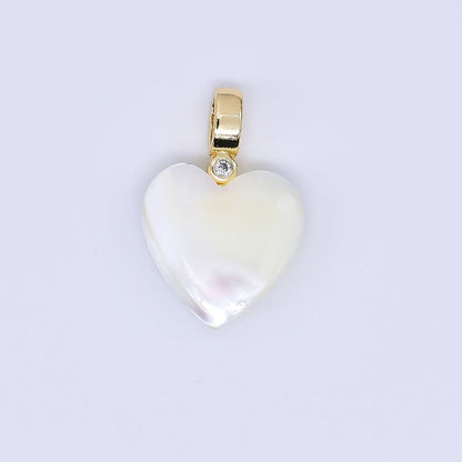 24K Gold Filled Round CZ Shell Pearl Love Heart Charm | AF-556 AF-557