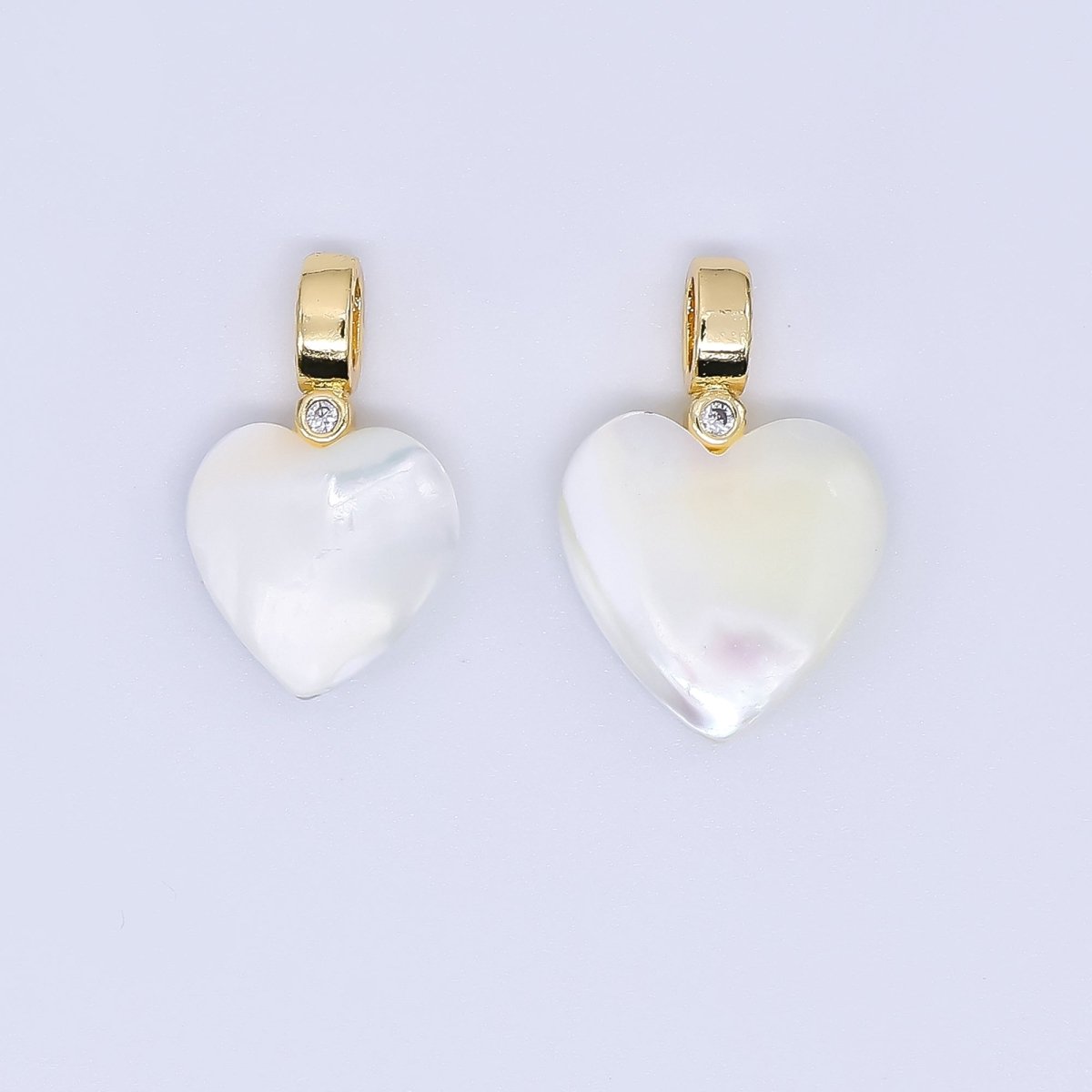 24K Gold Filled Round CZ Shell Pearl Love Heart Charm | AF-556 AF-557