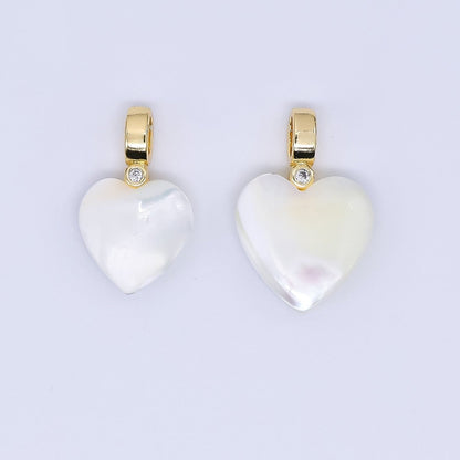 24K Gold Filled Round CZ Shell Pearl Love Heart Charm | AF-556 AF-557