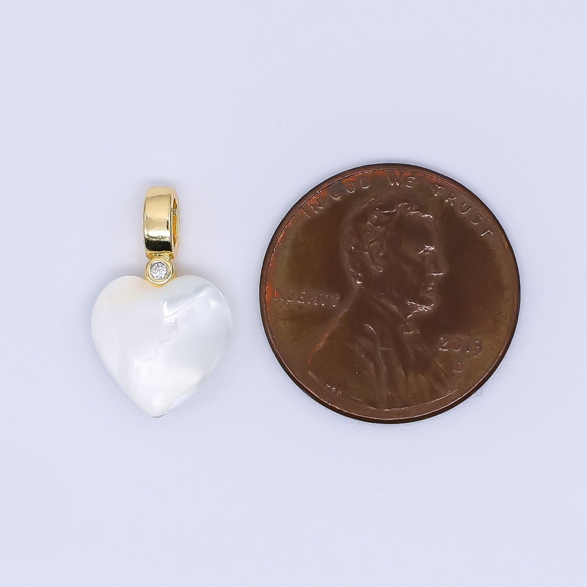 24K Gold Filled Round CZ Shell Pearl Love Heart Charm | AF-556 AF-557