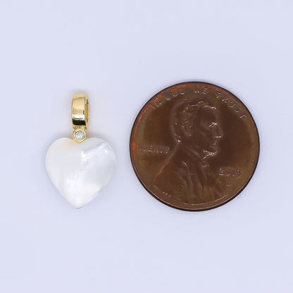 24K Gold Filled Round CZ Shell Pearl Love Heart Charm | AF-556 AF-557