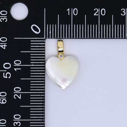 24K Gold Filled Round CZ Shell Pearl Love Heart Charm | AF-556 AF-557