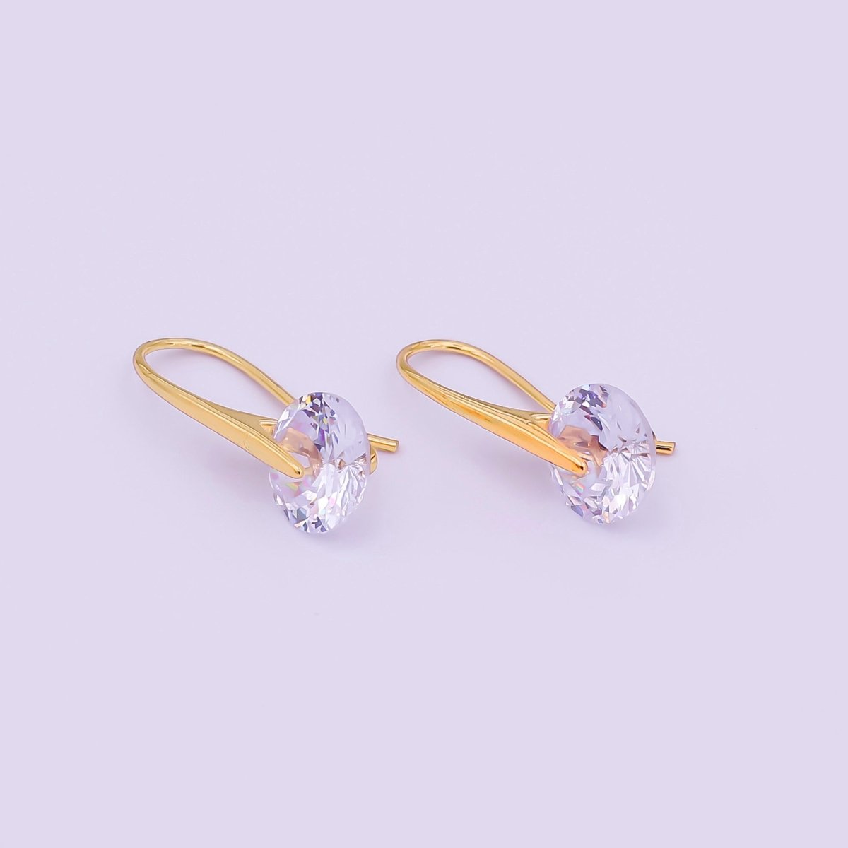 24K Gold Filled Round CZ Sparkly Round Circle Drop Hook Earrings in Gold &amp; Silver | AI-525 AI-526