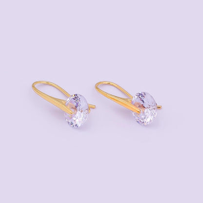 24K Gold Filled Round CZ Sparkly Round Circle Drop Hook Earrings in Gold &amp; Silver | AI-525 AI-526