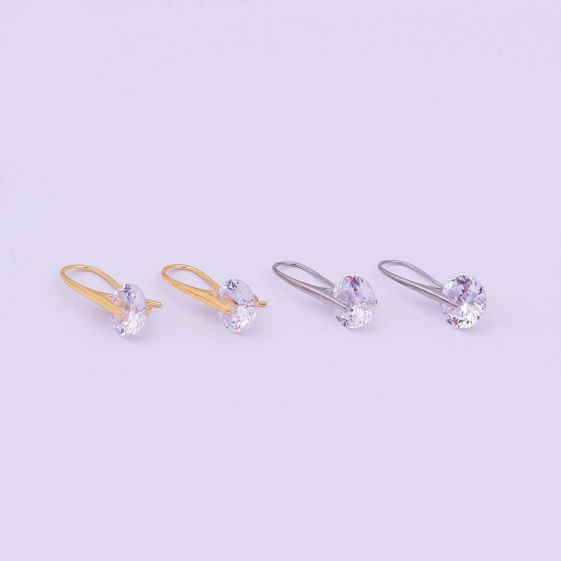 24K Gold Filled Round CZ Sparkly Round Circle Drop Hook Earrings in Gold &amp; Silver | AI-525 AI-526