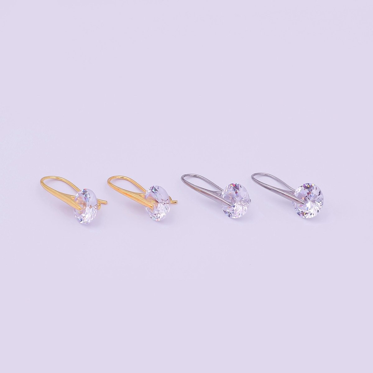 24K Gold Filled Round CZ Sparkly Round Circle Drop Hook Earrings in Gold &amp; Silver | AI-525 AI-526