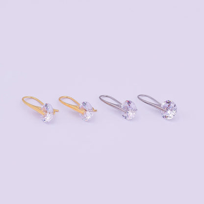 24K Gold Filled Round CZ Sparkly Round Circle Drop Hook Earrings in Gold &amp; Silver | AI-525 AI-526