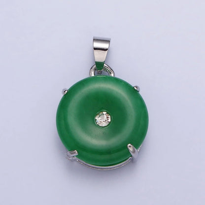 24k Gold Filled Round Jade Stone charm, Green, Purple Donut Stone Pendant w/ Micro Pave Stone Pendant W-640 W-641 AA-099 AA-100