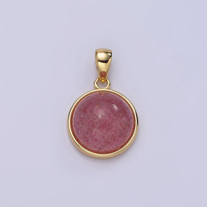 24K Gold Filled Round Natural Gemstone Bezel Pendant | AA062 - AA068