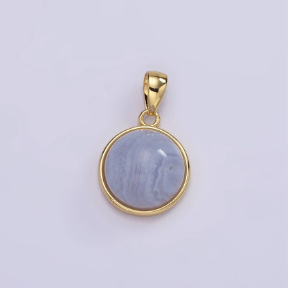 24K Gold Filled Round Natural Gemstone Bezel Pendant | AA062 - AA068