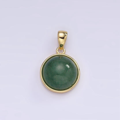 24K Gold Filled Round Natural Gemstone Bezel Pendant | AA062 - AA068