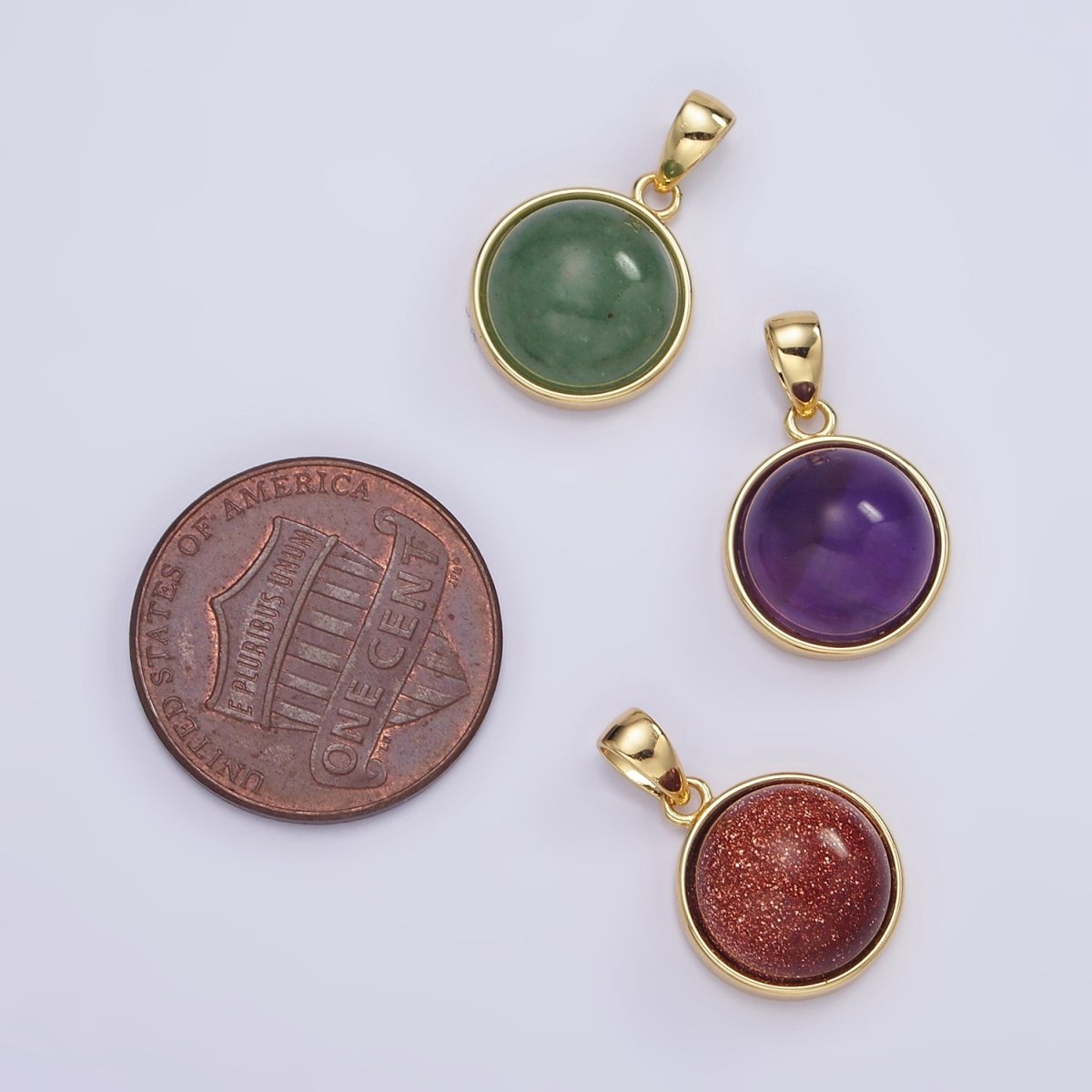 24K Gold Filled Round Natural Gemstone Bezel Pendant | AA062 - AA068