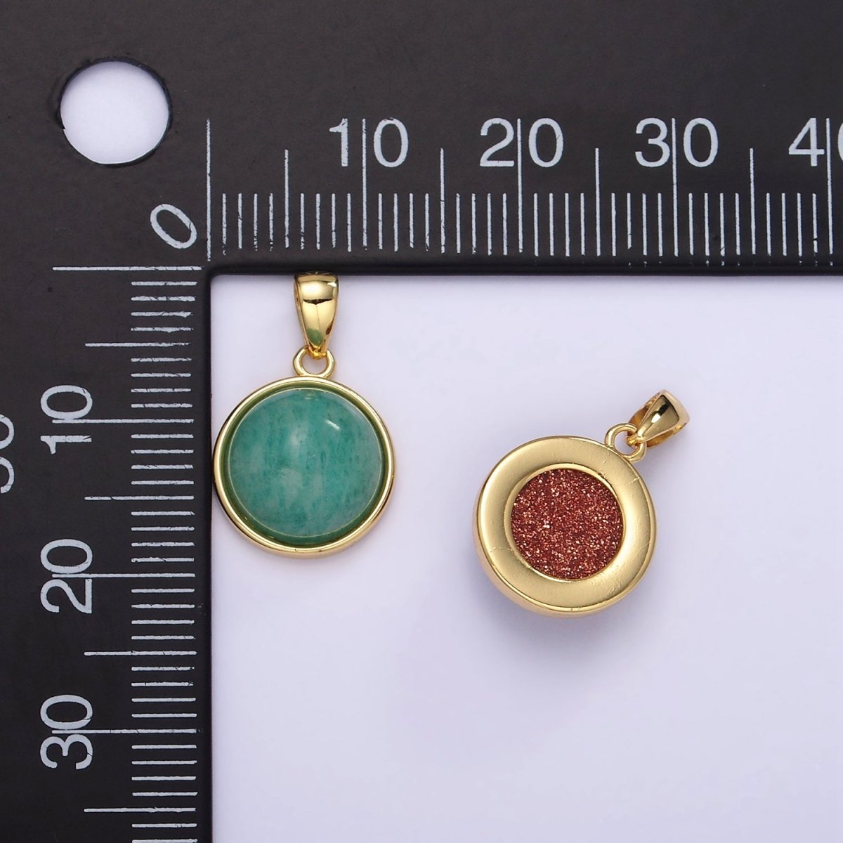 24K Gold Filled Round Natural Gemstone Bezel Pendant | AA062 - AA068