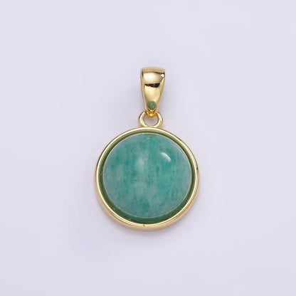 24K Gold Filled Round Natural Gemstone Bezel Pendant | AA062 - AA068