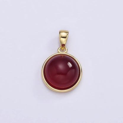 24K Gold Filled Round Natural Gemstone Bezel Pendant | AA062 - AA068