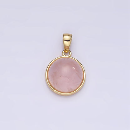 24K Gold Filled Round Natural Gemstone Bezel Pendant | AA062 - AA068