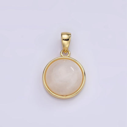 24K Gold Filled Round Natural Gemstone Bezel Pendant | AA062 - AA068