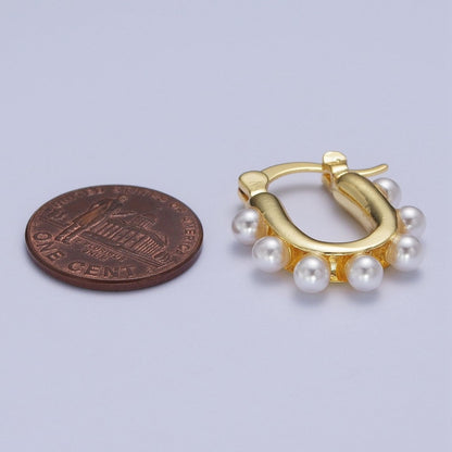24K Gold Filled Round Pearl Lined 23.6mm U-Shaped Latch Earrings | AD-205