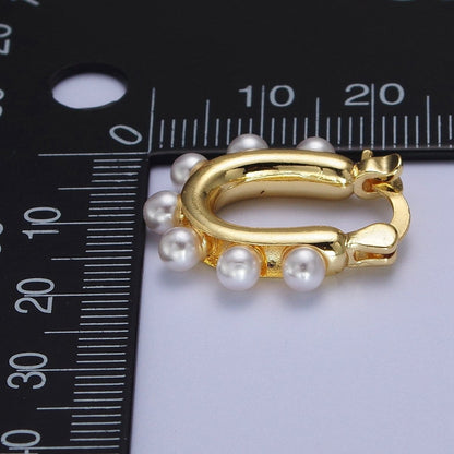 24K Gold Filled Round Pearl Lined 23.6mm U-Shaped Latch Earrings | AD-205